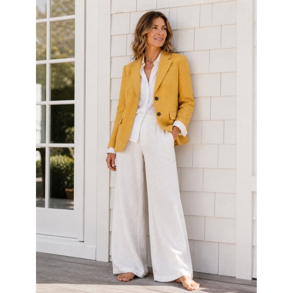 NEW Talbots Blazer Women 14 Mustard Wool Crest Button Professional Jacket TWEED